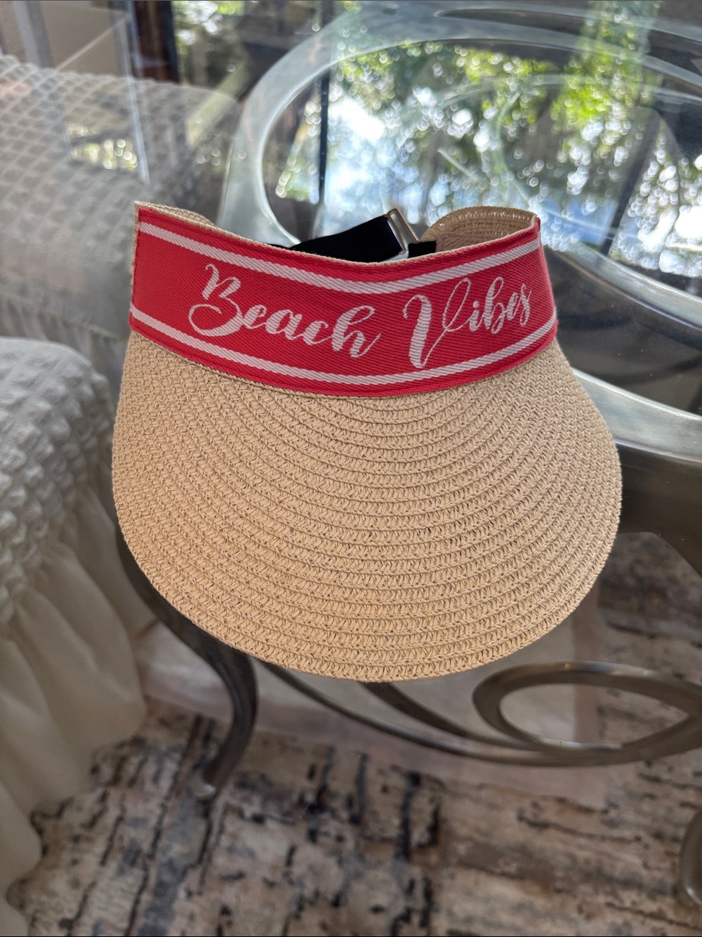 Beach Vibes Straw Sun Visor - Red Band